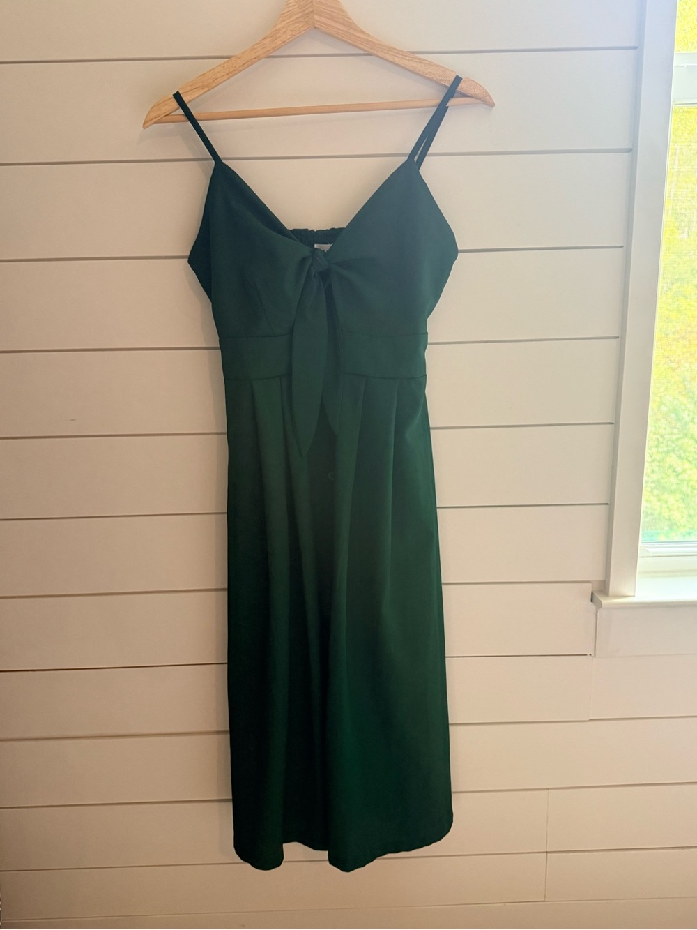 Forest Green Tie-Front Cutout Smocked Midi Dress Size L